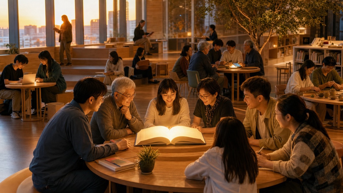 教育部社會教育貢獻獎網站示意圖：不同世代在社區學習空間交流